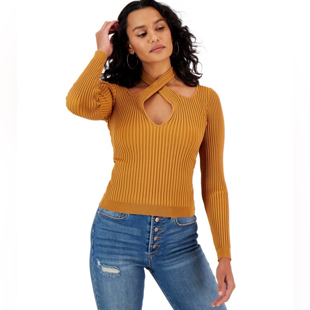 NWT MINKPINK Gianna Crisscross Ribbed-Knit Sweater - Picture 1 of 4